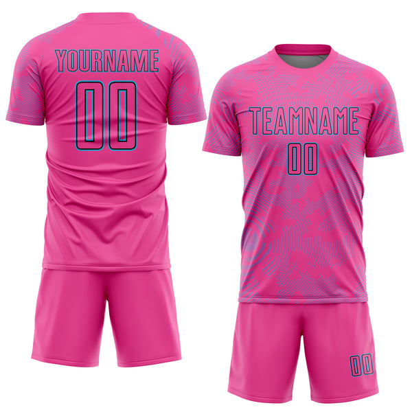 Custom Pink Sky Blue-Black Curve Lines Sublimation Soccer Uniform Jersey