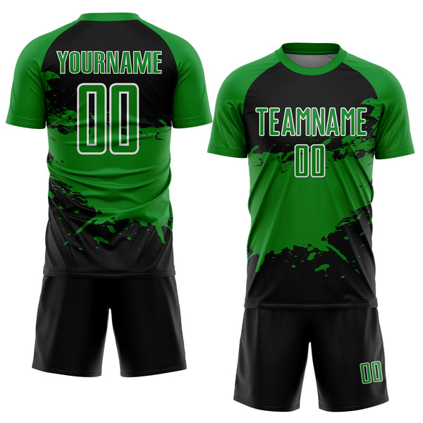 Custom Grass Green Black-White Splash Color Block Sublimation Soccer Uniform Jersey