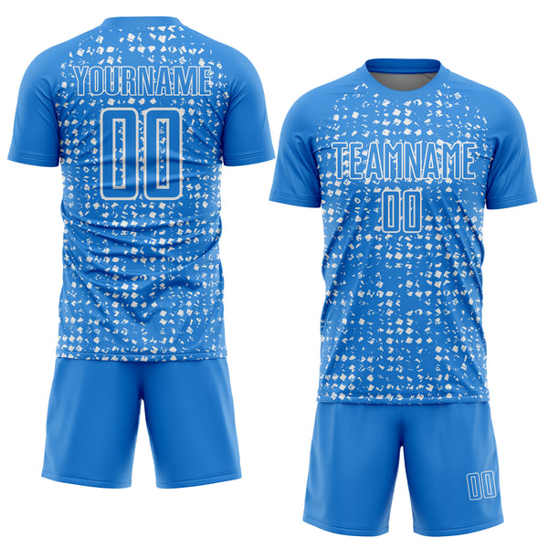Custom Powder Blue White Digital Geometric Fragment Speckles Sublimation Soccer Uniform Jersey