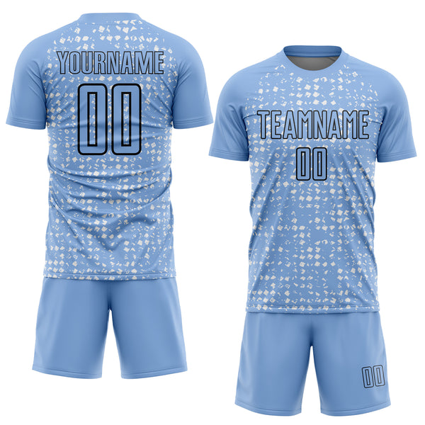 Custom Light Blue Black-White Digital Geometric Fragment Speckles Sublimation Soccer Uniform Jersey