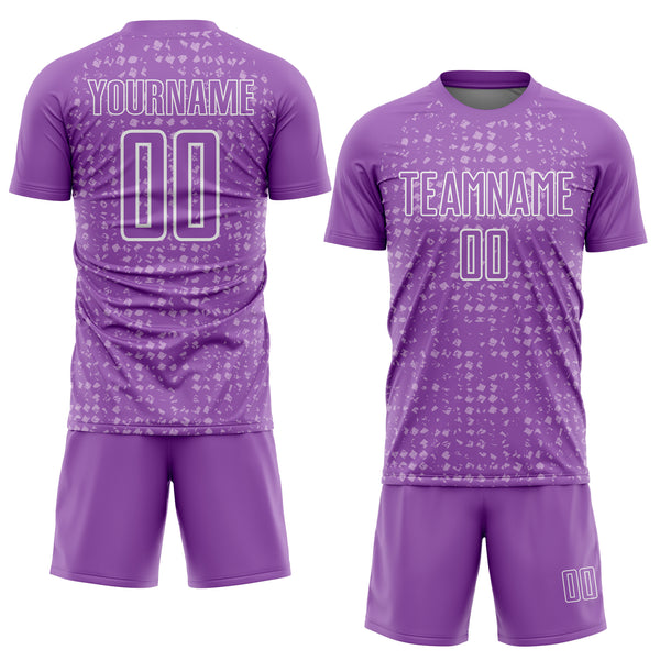 Custom Medium Purple White-Light Purple Digital Geometric Fragment Speckles Sublimation Soccer Uniform Jersey