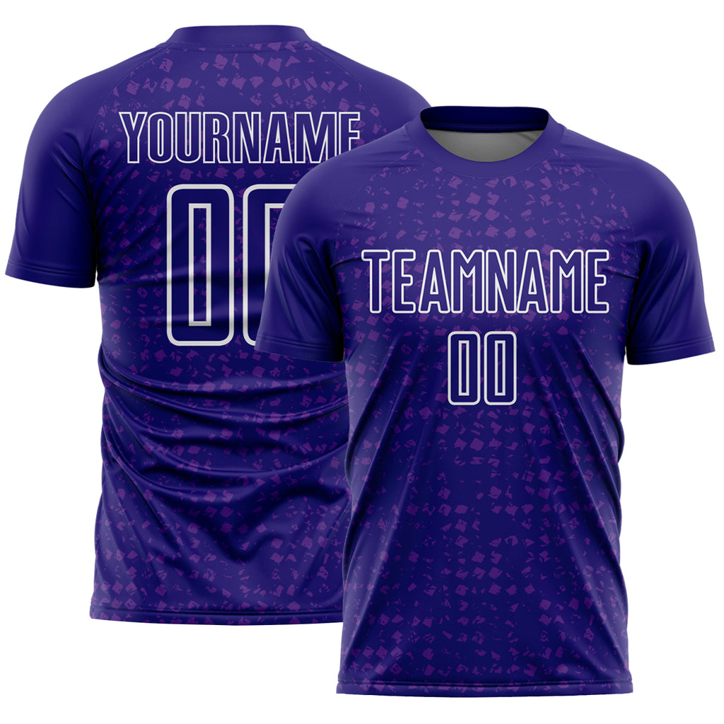 Custom Dark Purple White-Purple Digital Geometric Fragment Speckles Sublimation Soccer Uniform Jersey