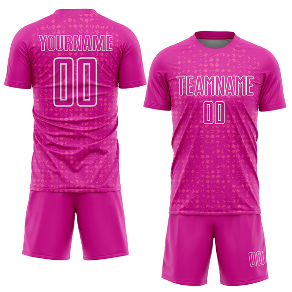 Custom Deep Pink White-Pink Digital Geometric Fragment Speckles Sublimation Soccer Uniform Jersey