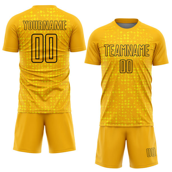 Custom Gold Black-Light Yellow Digital Geometric Fragment Speckles Sublimation Soccer Uniform Jersey