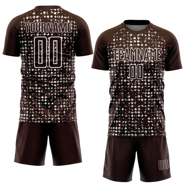Custom Brown White Digital Geometric Fragment Speckles Sublimation Soccer Uniform Jersey