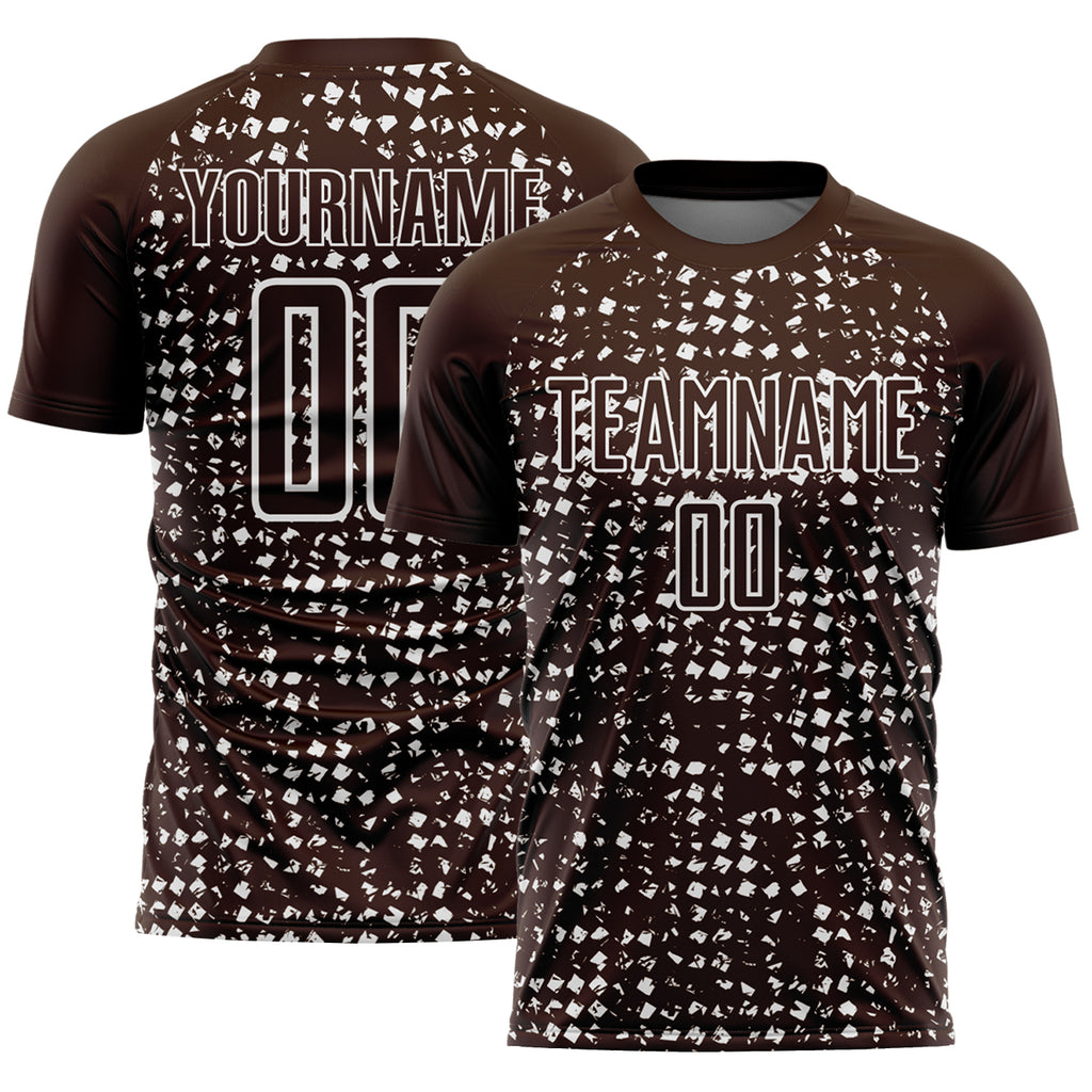 Custom Brown White Digital Geometric Fragment Speckles Sublimation Soccer Uniform Jersey