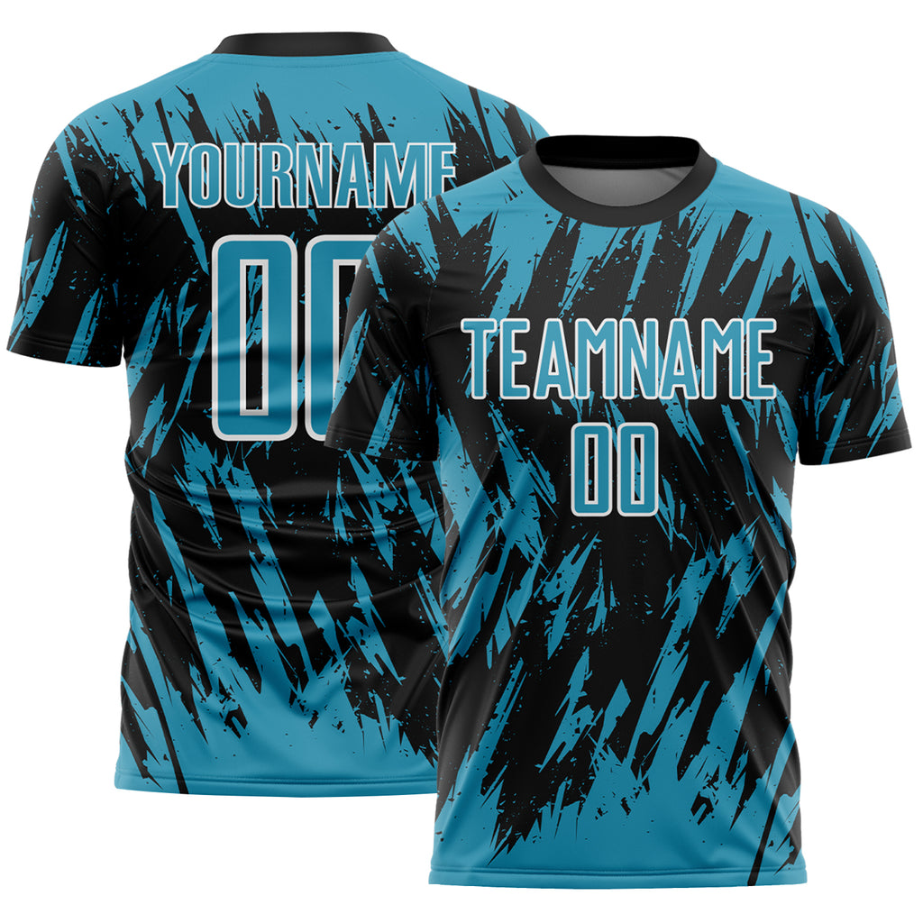 Custom Black Panther Blue-White Splatter Torn Sharp Brush Stroke Sublimation Soccer Uniform Jersey