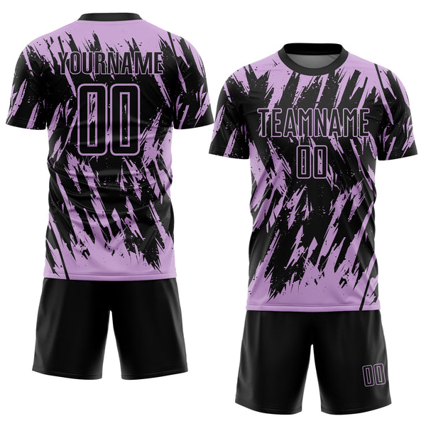 Custom Black-Light Purple Splatter Torn Sharp Brush Stroke Sublimation Soccer Uniform Jersey