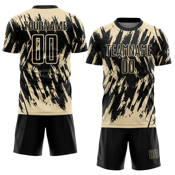 Custom Black-Cream Splatter Torn Sharp Brush Stroke Sublimation Soccer Uniform Jersey