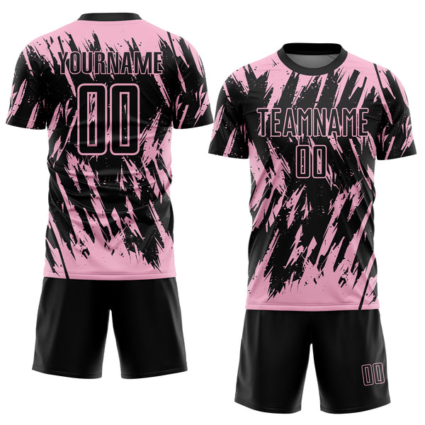 Custom Black-Light Pink Splatter Torn Sharp Brush Stroke Sublimation Soccer Uniform Jersey
