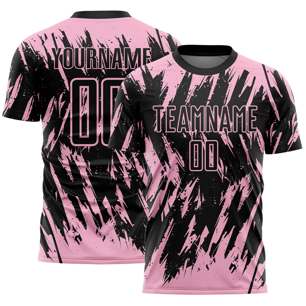 Custom Black-Light Pink Splatter Torn Sharp Brush Stroke Sublimation Soccer Uniform Jersey