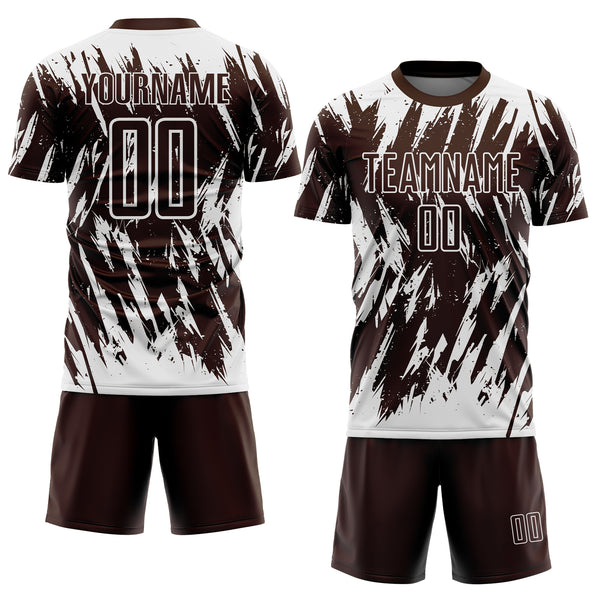Custom Brown-White Splatter Torn Sharp Brush Stroke Sublimation Soccer Uniform Jersey