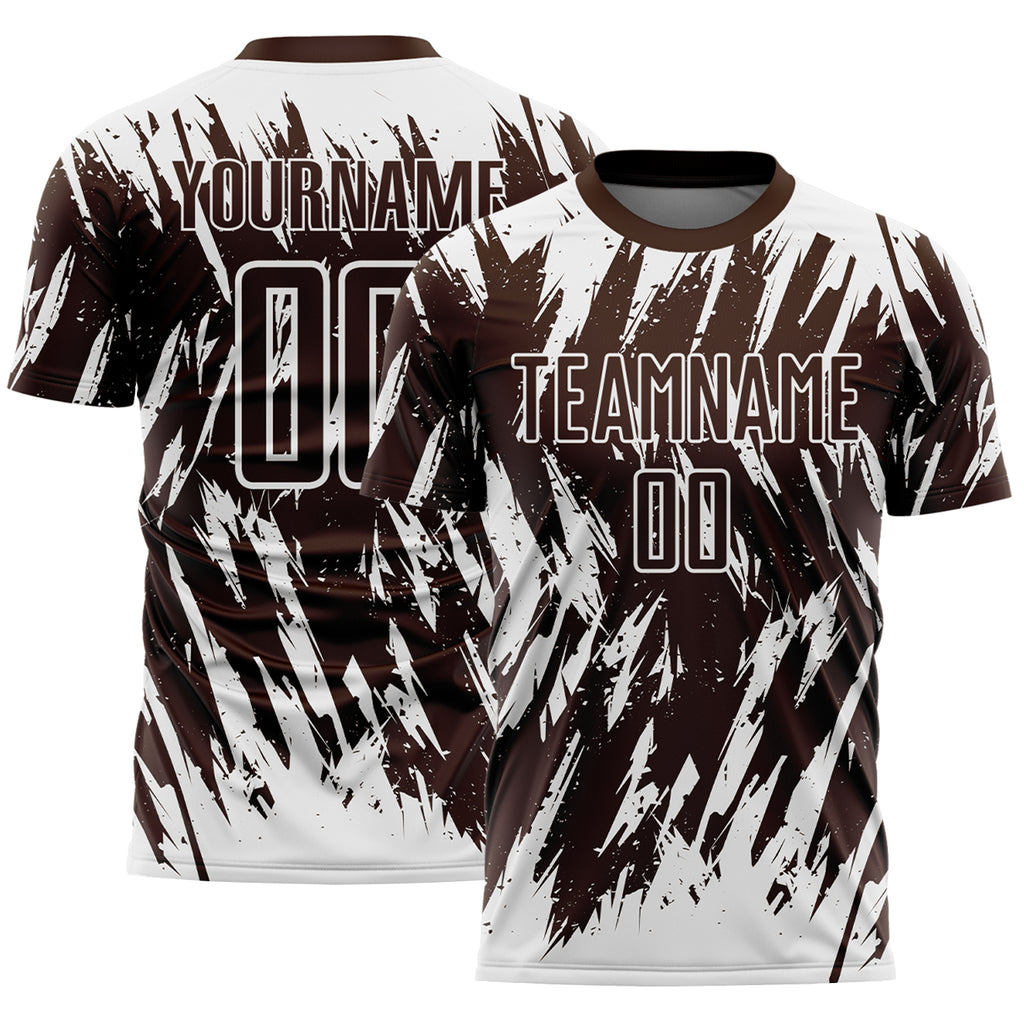 Custom Brown-White Splatter Torn Sharp Brush Stroke Sublimation Soccer Uniform Jersey