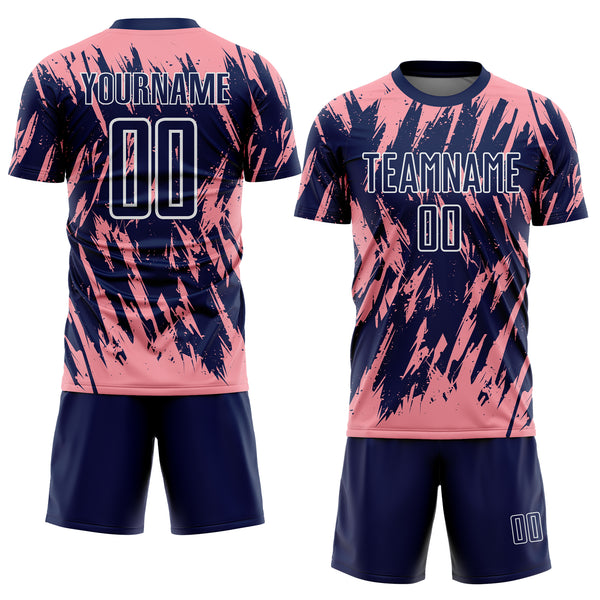 Custom Navy Medium Pink-White Splatter Torn Sharp Brush Stroke Sublimation Soccer Uniform Jersey