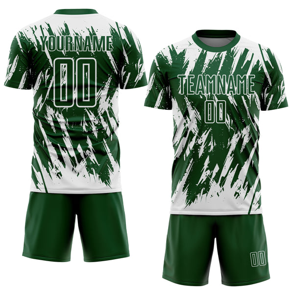 Custom Green-White Splatter Torn Sharp Brush Stroke Sublimation Soccer Uniform Jersey