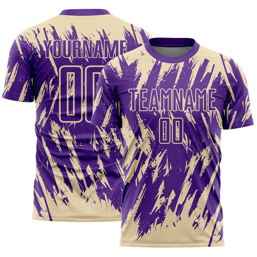 Custom Purple-Cream Splatter Torn Sharp Brush Stroke Sublimation Soccer Uniform Jersey