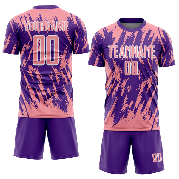 Custom Purple Medium Pink-White Splatter Torn Sharp Brush Stroke Sublimation Soccer Uniform Jersey