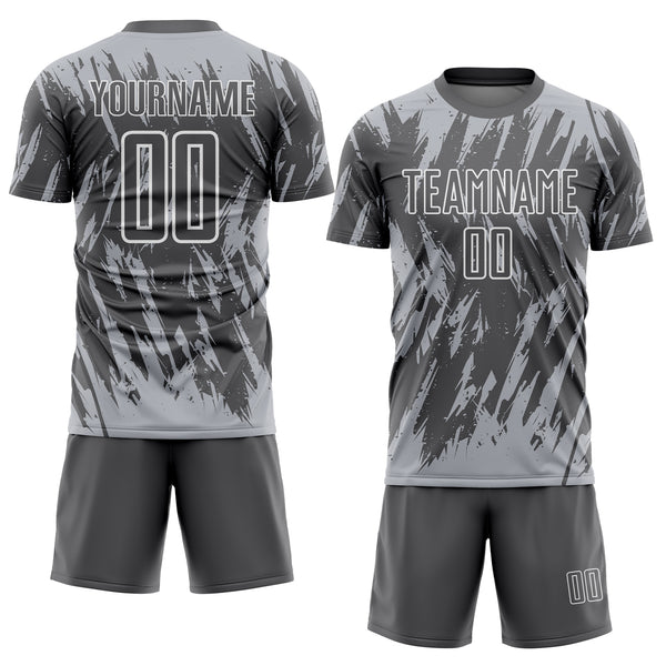 Custom Steel Gray Gray-White Splatter Torn Sharp Brush Stroke Sublimation Soccer Uniform Jersey