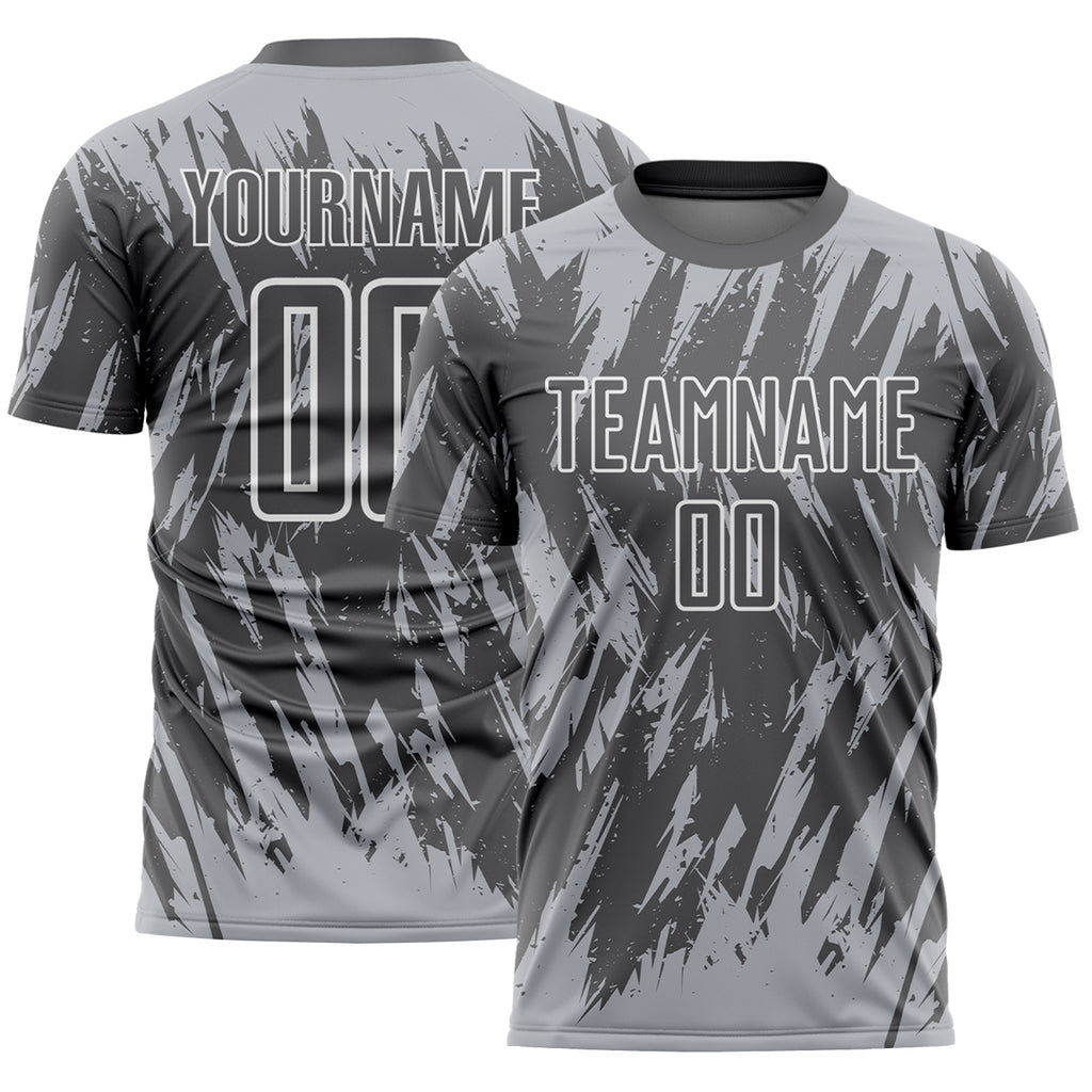 Custom Steel Gray Gray-White Splatter Torn Sharp Brush Stroke Sublimation Soccer Uniform Jersey