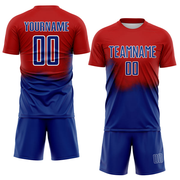 Custom Red Royal-White Brasil Spray Gradient Sublimation Soccer Uniform Jersey