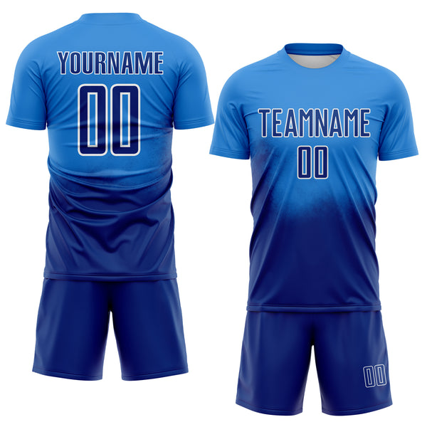 Custom Powder Blue Royal-White Brasil Spray Gradient Sublimation Soccer Uniform Jersey