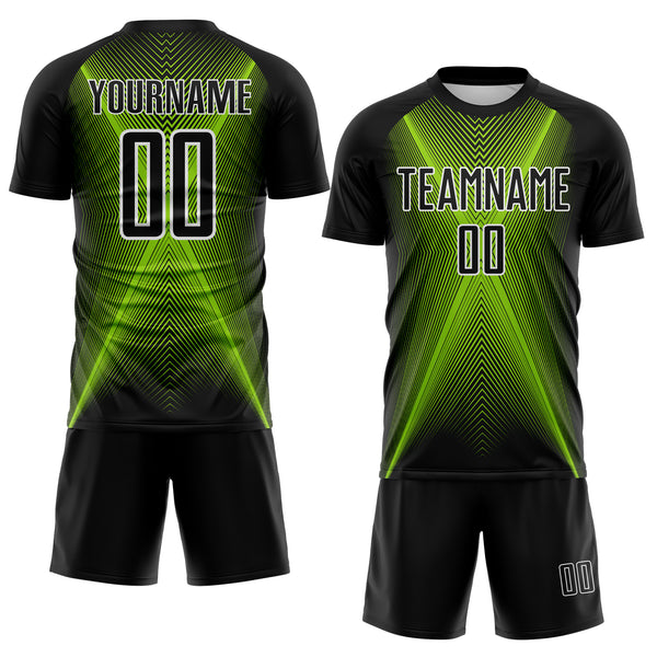 Custom Black Neon Green-White Brasil Geometric Chevron Sublimation Soccer Uniform Jersey