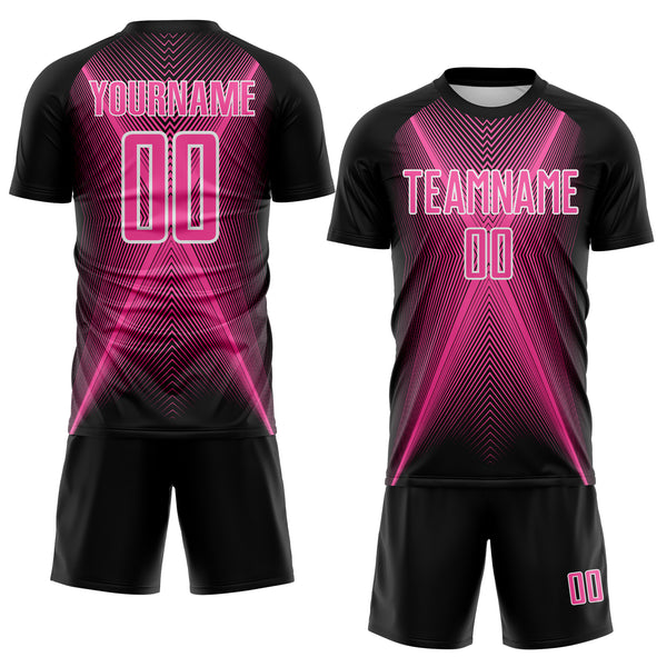 Custom Black Pink-White Brasil Geometric Chevron Sublimation Soccer Uniform Jersey