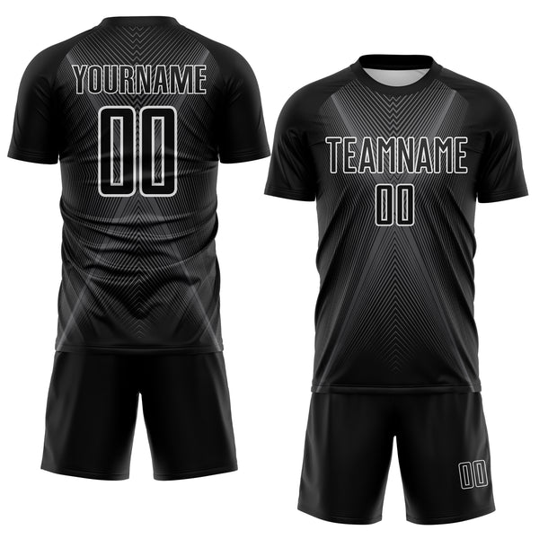 Custom Black Steel Gray-White Brasil Geometric Chevron Sublimation Soccer Uniform Jersey