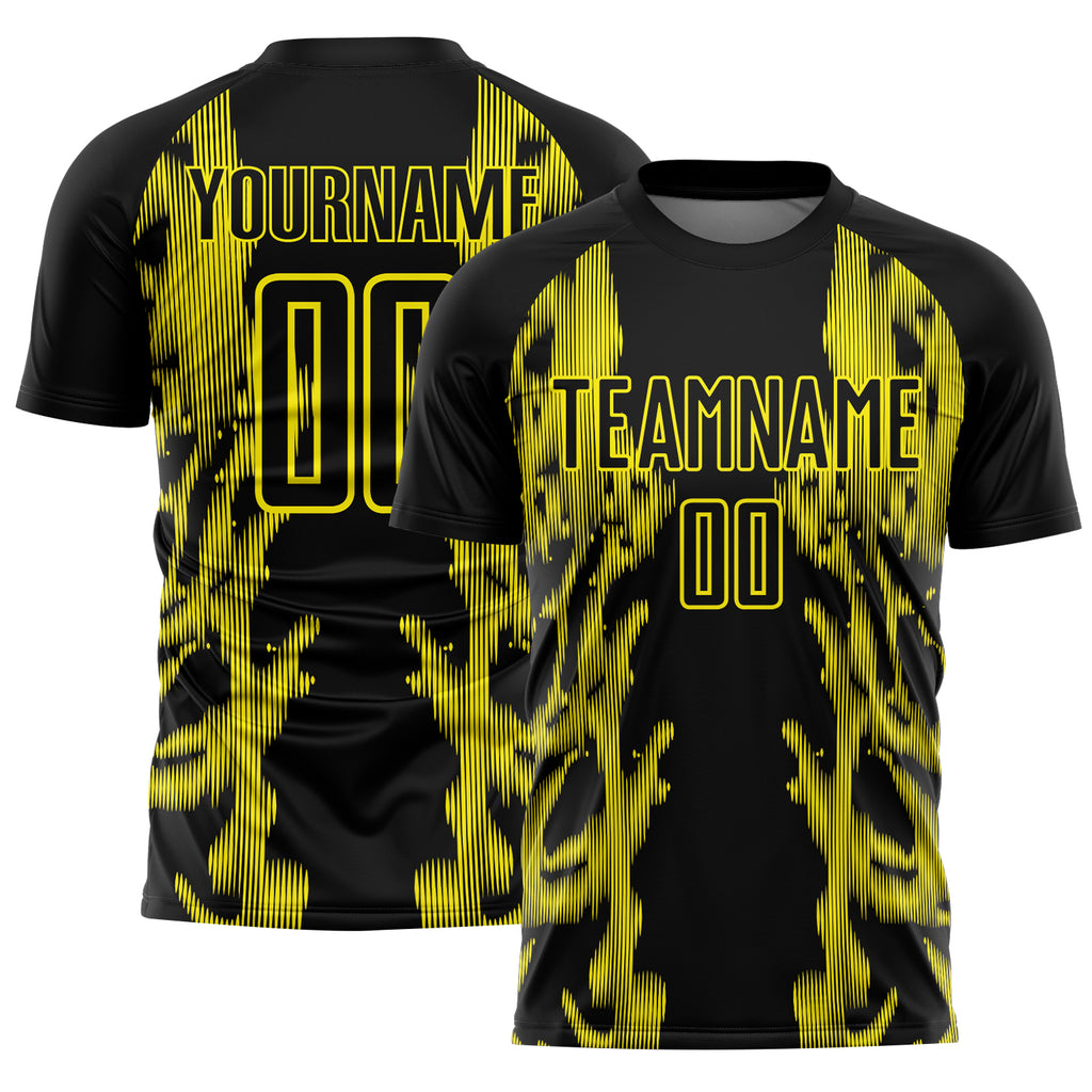 Custom Black Light Yellow Brasil Digital Lines Sublimation Soccer Uniform Jersey