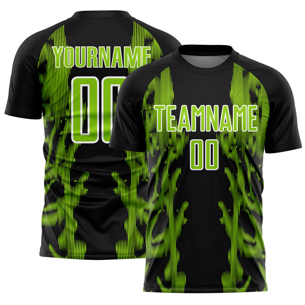 Custom Black Neon Green-White Brasil Digital Lines Sublimation Soccer Uniform Jersey