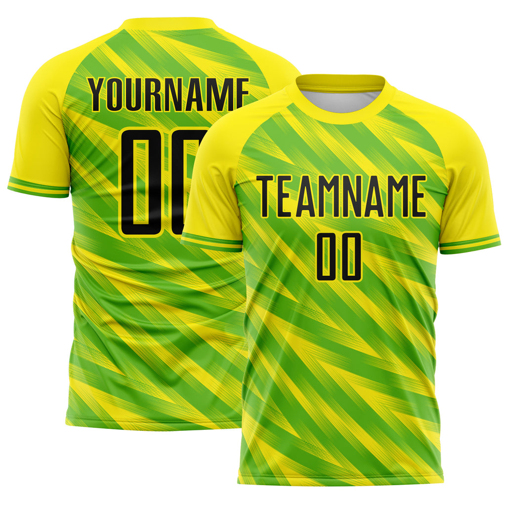 Custom Light Yellow Black-Green Brasil Brush Stroke Stripe Sublimation Soccer Uniform Jersey
