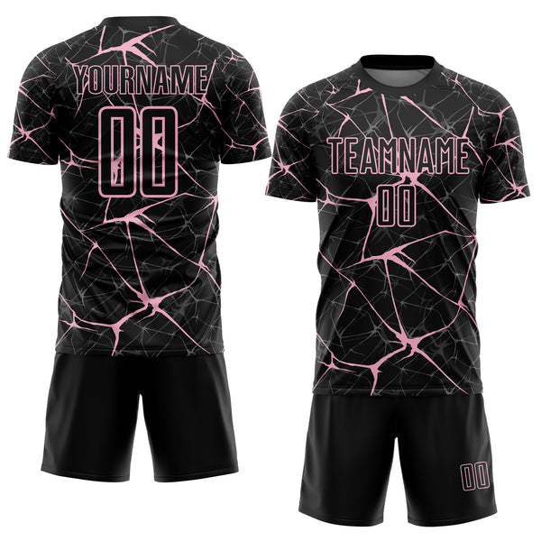 Custom Black-Light Pink Abstract Network Crackle Sublimation Soccer Uniform Jersey