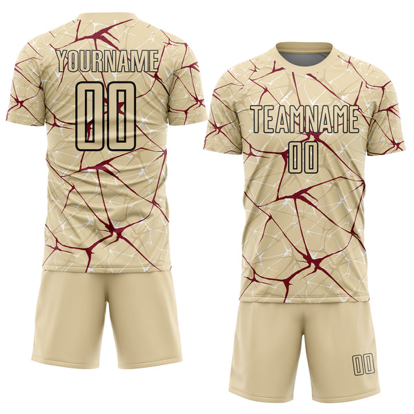 Custom Cream Crimson-Black Abstract Network Crackle Sublimation Soccer Uniform Jersey