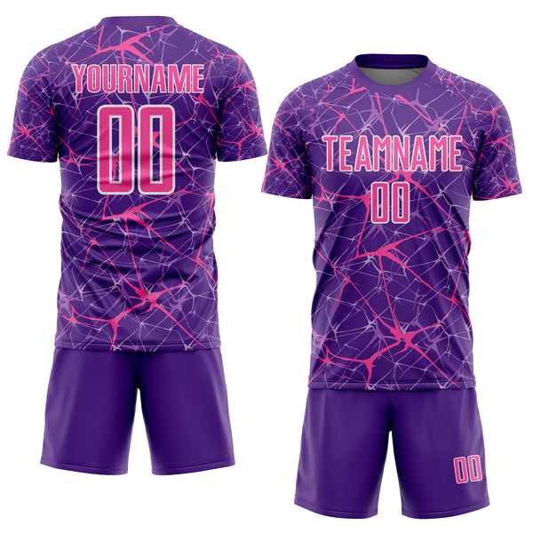 Custom Purple Pink-White Abstract Network Crackle Sublimation Soccer Uniform Jersey