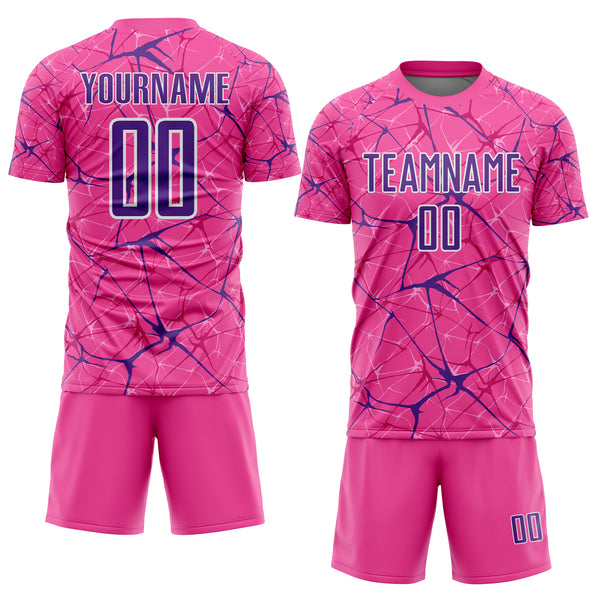 Custom Pink Purple-White Abstract Network Crackle Sublimation Soccer Uniform Jersey