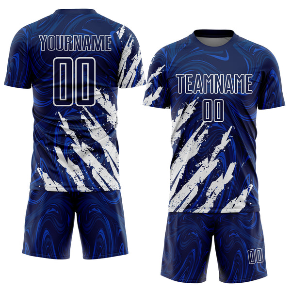 Custom Navy-White Brush Stroke Splatter Liquid Swirl Sublimation Soccer Uniform Jersey