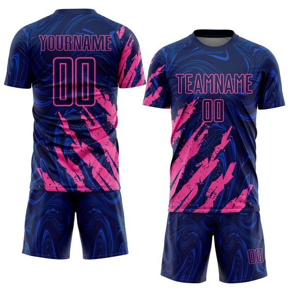 Custom Navy-Pink Brush Stroke Splatter Liquid Swirl Sublimation Soccer Uniform Jersey