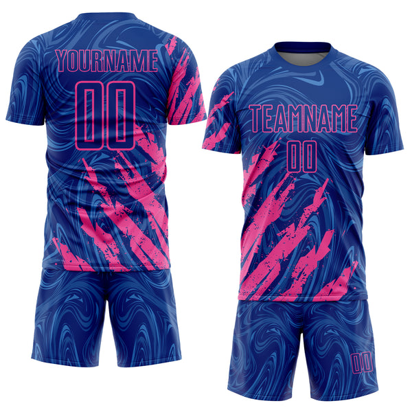 Custom Royal-Pink Brush Stroke Splatter Liquid Swirl Sublimation Soccer Uniform Jersey