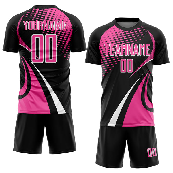 Custom Black Pink-White Halftone Dot Dynamic Curve Stripe Sublimation Soccer Uniform Jersey