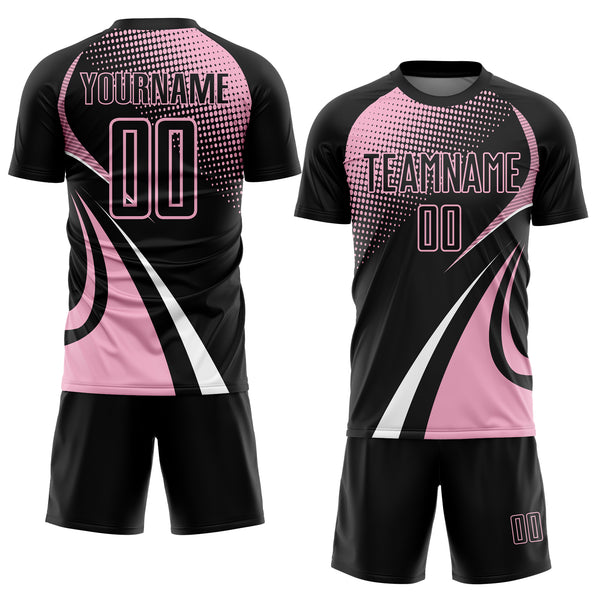 Custom Black Light Pink-White Halftone Dot Dynamic Curve Stripe Sublimation Soccer Uniform Jersey