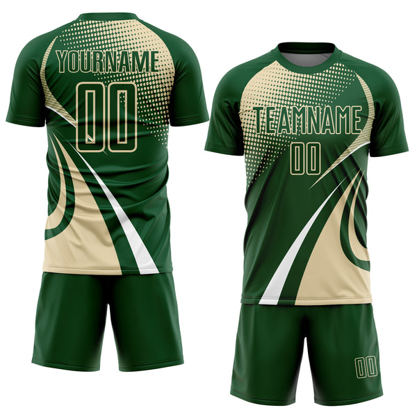 Custom Green Cream-White Halftone Dot Dynamic Curve Stripe Sublimation Soccer Uniform Jersey