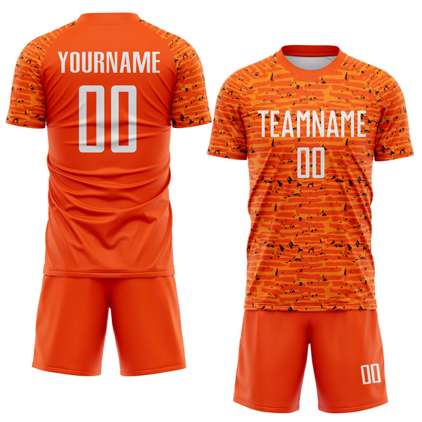 Custom Orange-White Distressed Fragment Brush Stroke Sublimation Soccer Uniform Jersey