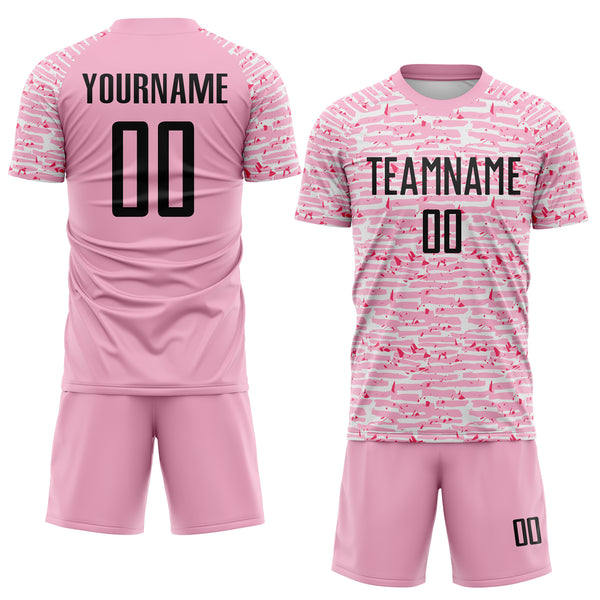 Custom Light Pink-Black Distressed Fragment Brush Stroke Sublimation Soccer Uniform Jersey