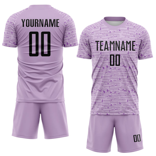 Custom Light Purple-Black Distressed Fragment Brush Stroke Sublimation Soccer Uniform Jersey