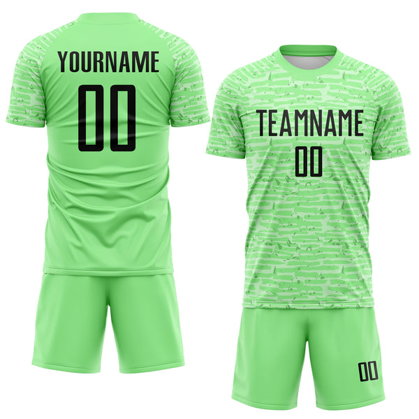 Custom Pea Green-Black Distressed Fragment Brush Stroke Sublimation Soccer Uniform Jersey
