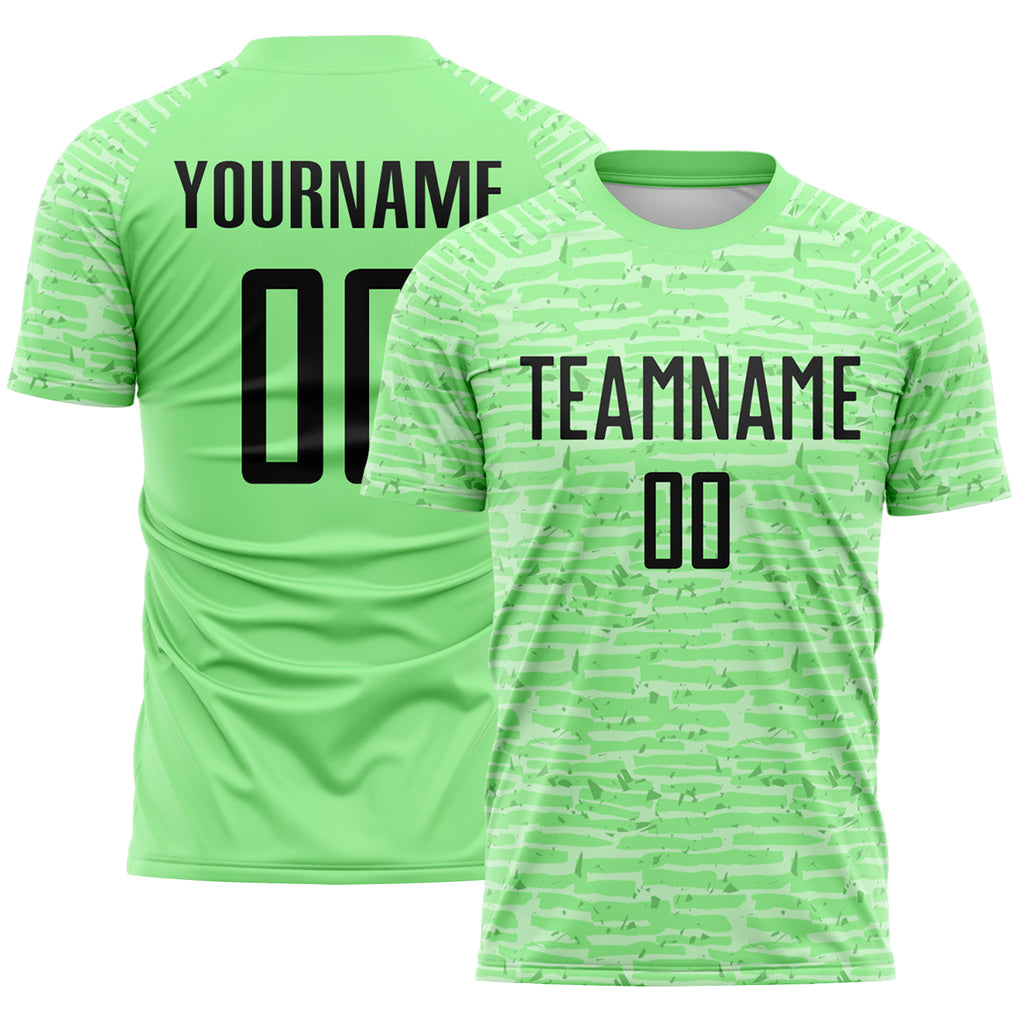 Custom Pea Green-Black Distressed Fragment Brush Stroke Sublimation Soccer Uniform Jersey