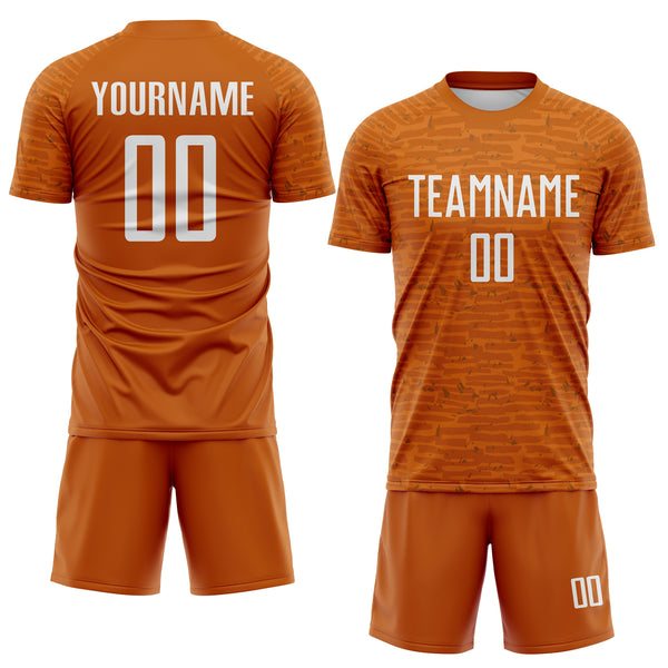 Custom Texas Orange-White Distressed Fragment Brush Stroke Sublimation Soccer Uniform Jersey
