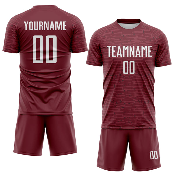 Custom Burgundy-White Distressed Fragment Brush Stroke Sublimation Soccer Uniform Jersey