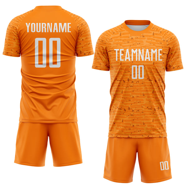Custom Bay Orange-White Distressed Fragment Brush Stroke Sublimation Soccer Uniform Jersey
