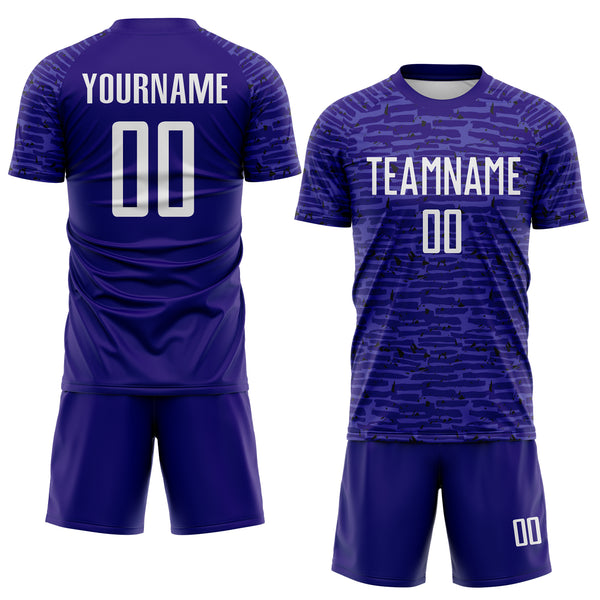Custom Dark Purple-White Distressed Fragment Brush Stroke Sublimation Soccer Uniform Jersey